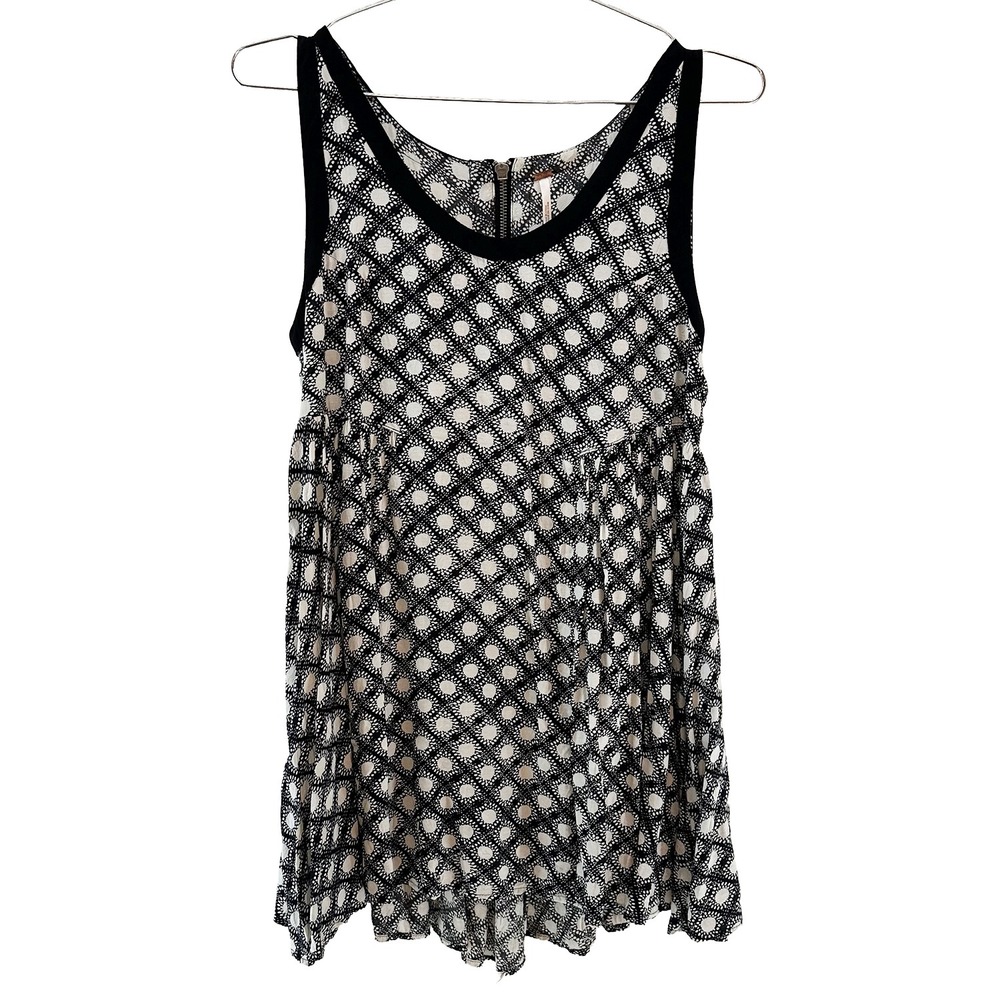 FREE‎ PEOPLE Molly Dot Swing Sleeveless Shift Dress • XS • black & white